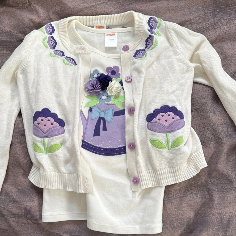 Gymboree White and Purple Kids Cardigan and Shirt Set Size 7 Excellent condition - Picture 1 of 7